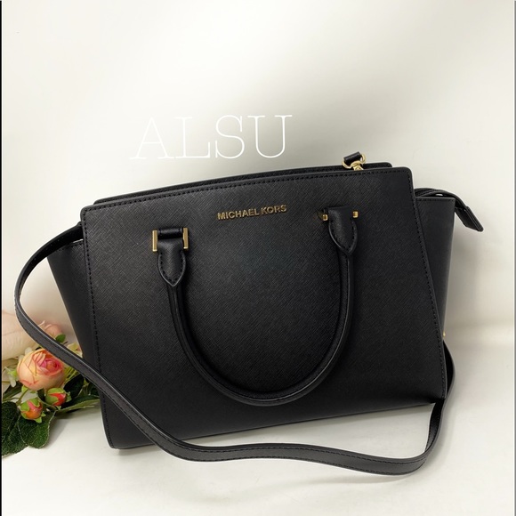 Michael Kors Handbags - Michael Kors Selma Medium Top ZIP Satchel Le Black